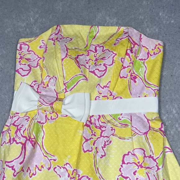 Lilly Pulitzer Dress Size 6 Yellow Pink Amberly Strapless Starfruit Day Floral - Picture 2 of 13